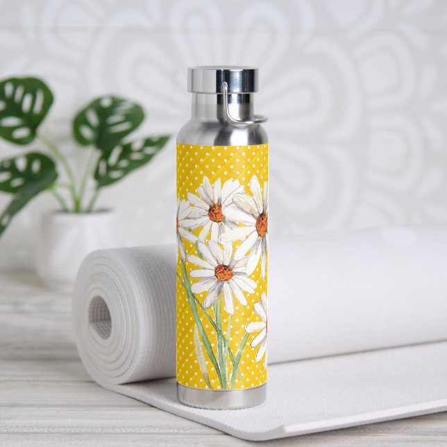 Watercolor Daisy Bouquet On Quilted Dots Water Bottle (Yoga)