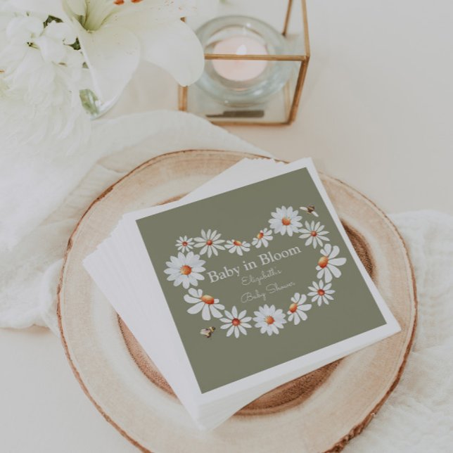 Watercolor Daisy & Bumble Bee Baby Shower   Napkin (Creator Uploaded)