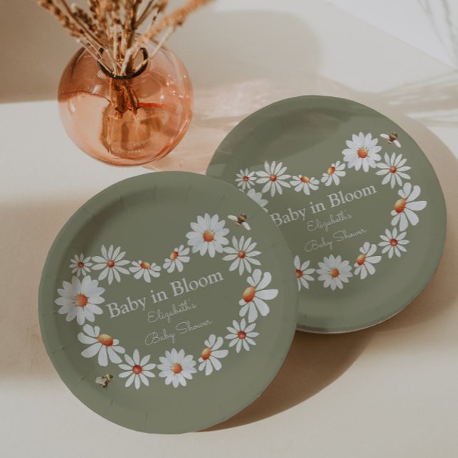 Watercolor Daisy & Bumble Bee Baby Shower   Paper Plate (Creator Uploaded)