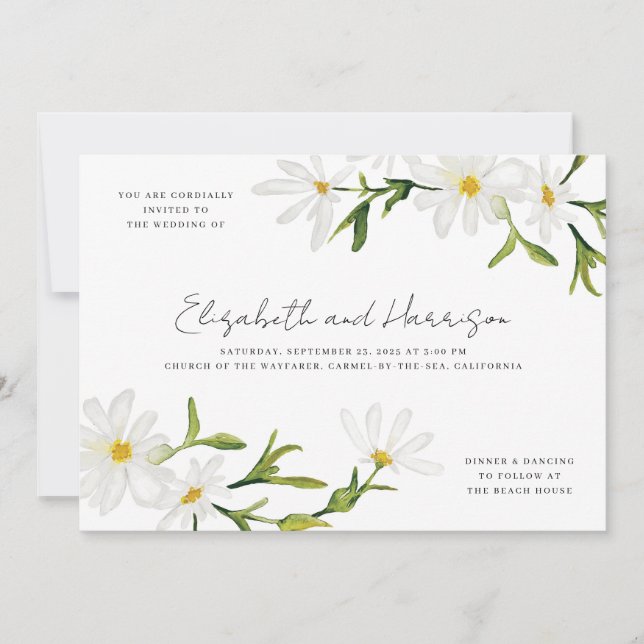 Watercolor Daisy Custom Floral Wedding Invitation (Front)