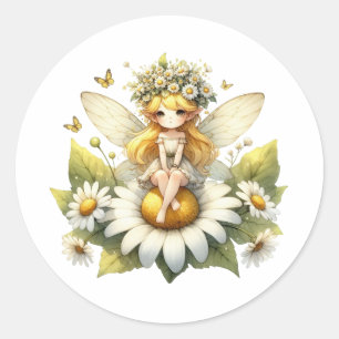 Watercolor Daisy Fairy Classic Round Sticker