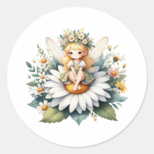 Watercolor Daisy Fairy Classic Round Sticker