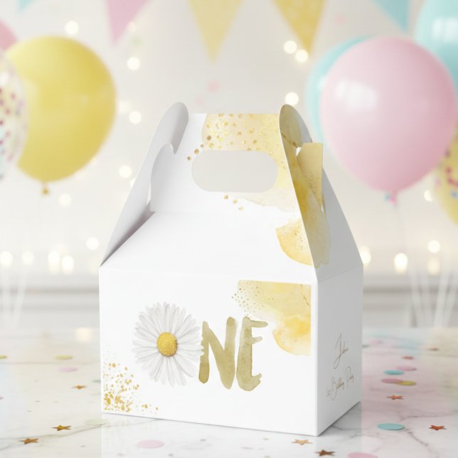 Watercolor daisy first Birthday Favour Box (Creator Uploaded)