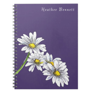 Watercolor Daisy Floral Boho Christmas Gift Notebook