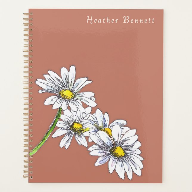 Watercolor Daisy Floral Boho Christmas Gift Planner (Front)