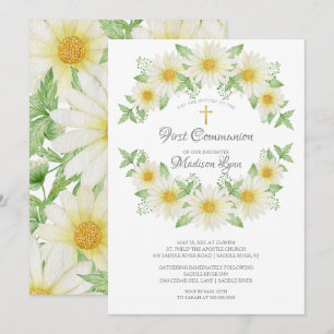 Watercolor Daisy Floral Communion Invitation