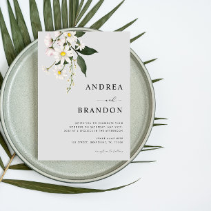 Watercolor Daisy Floral Spring All in One Wedding Invitation