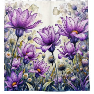 Watercolor Daisy Flower Design Shower Curtain