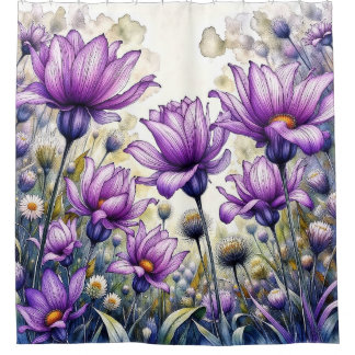 Watercolor Daisy Flower Design Shower Curtain