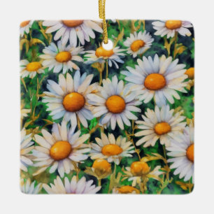 Watercolor Daisy Flowers Garden Ceramic Ornament