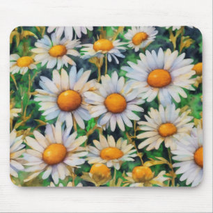 Watercolor Daisy Flowers Garden Mouse Pad