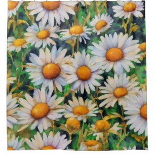 Watercolor Daisy Flowers Garden Shower Curtain