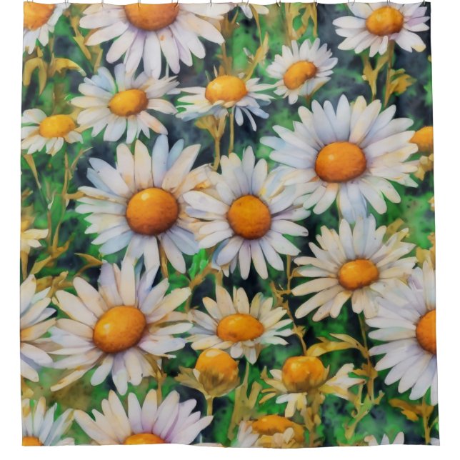 Watercolor Daisy Flowers Garden Shower Curtain (Front)