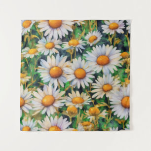 Watercolor Daisy Flowers Garden Tapestry