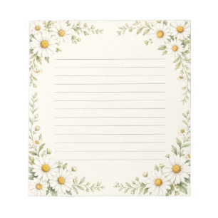 Watercolor Daisy Garden Floral Lined Notepad