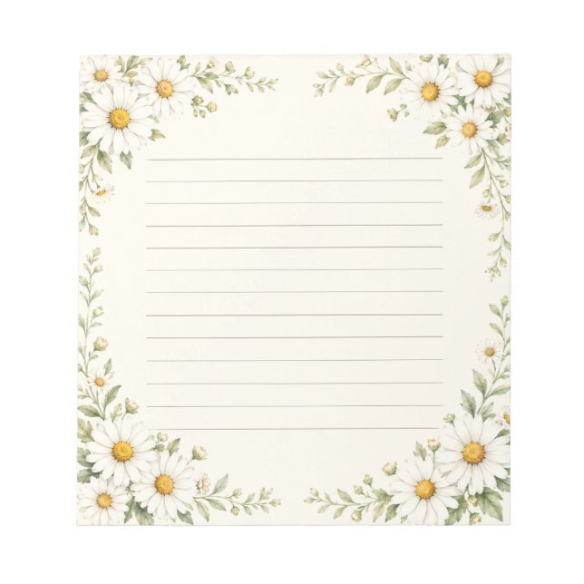 Watercolor Daisy Garden Floral Lined  Notepad (Front)