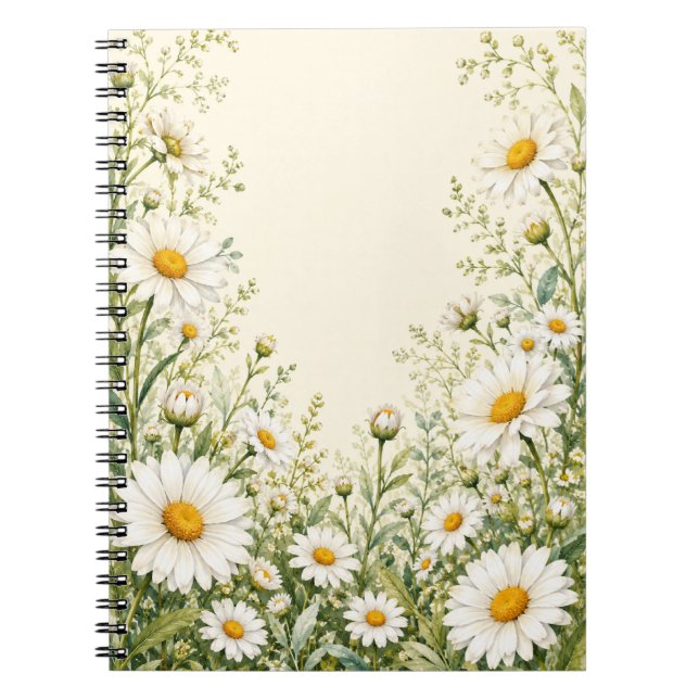 Watercolor Daisy Garden Floral  Notebook (Front)