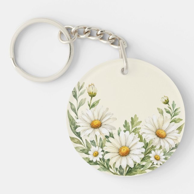 Watercolor Daisy Garden  Key Ring (Front)