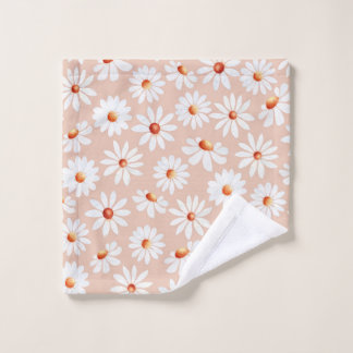 Watercolor Daisy Pattern Pink Blush Background Wash Cloth
