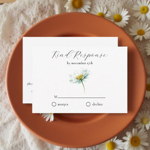 Watercolor Daisy Rustic Floral QR Code Wedding  RSVP Card