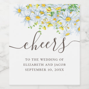 Watercolor daisy. Rustic floral script wedding Wine Label