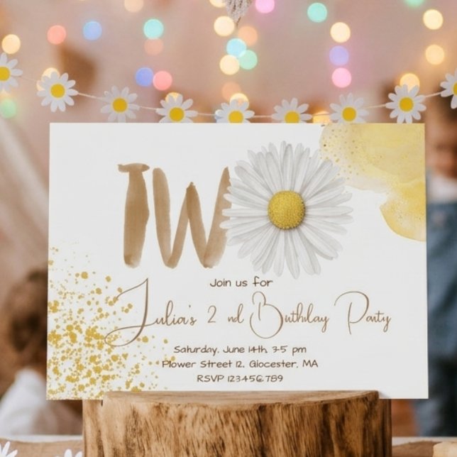 Watercolor daisy second Birthday Invitation (Creator Uploaded)