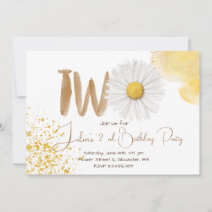 Watercolor daisy second Birthday Invitation