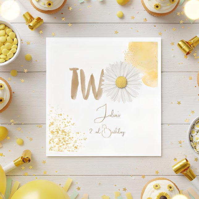 Watercolor daisy second Birthday Napkin (Creator Uploaded)