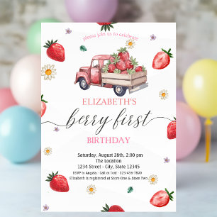 Watercolor Daisy Strawberry Truck Baby Shower Invitation