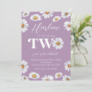 Watercolor Daisy Two Girl's 2nd Birthday Invitation