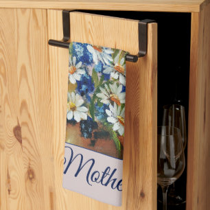 Watercolor daisy vase customisable tea towel
