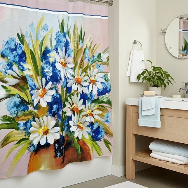Watercolor daisy vase shower curtain (Creator Uploaded)