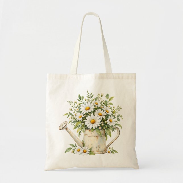 Watercolor Daisy Watering Can  Tote Bag (Front)