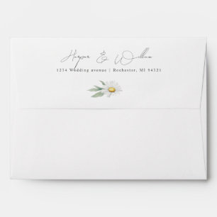 Watercolor daisy wedding envelope