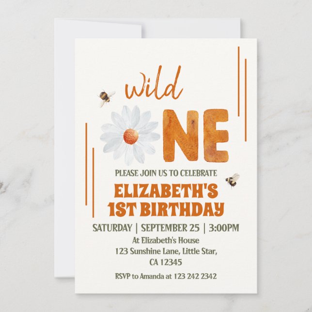 Watercolor Daisy Wild One 1st Birthday Girl Invitation (Front)