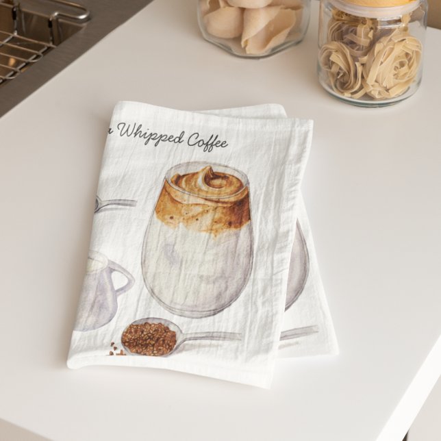 Watercolor Dalgona Coffee Recipe Tea Towels (Creator Uploaded)