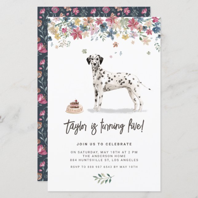 Watercolor Dalmatian Dog Birthday Invitation (Front/Back)