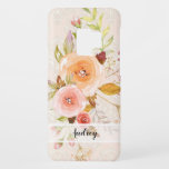 Watercolor Damask Pink Floral Rose n Leaf Foliage Case-Mate Samsung Galaxy S9 Case<br><div class="desc">Elegant blush pink and ivory damask pattern with hand painted watercolor image of a roses and flower buds bouquet with fall leaves and greenery foliage.  Your name or message over a sheer white background.</div>
