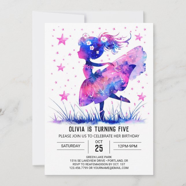  Watercolor Dancer Ballerina Birthday Invitation (Front)