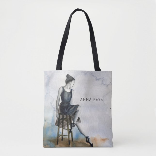 Watercolor Dancer Tote ballet ballerina (Front)