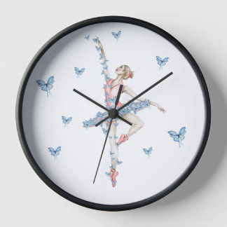 Watercolor dancing ballerina in red dress clock