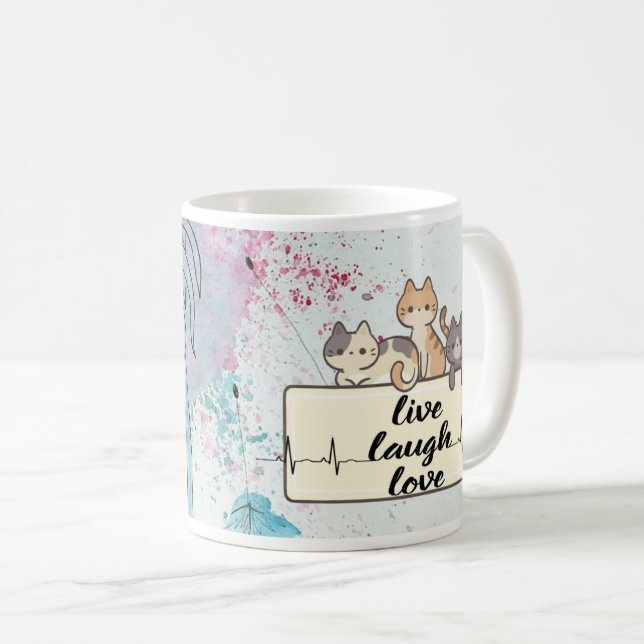 Watercolor Dandelion Cat – Whimsical Floral Art  Coffee Mug (Front Right)