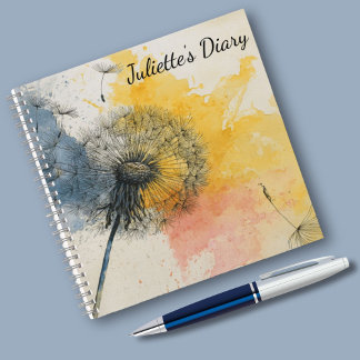 Watercolor Dandelion Diary  Notebook