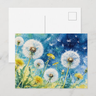 Watercolor Dandelion Dreams Geometric Floral Postcard