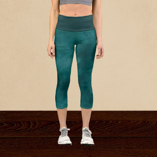 Watercolor Dark Aqua High Waisted Capris