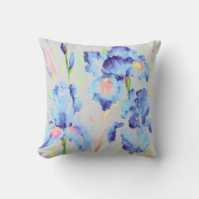 Watercolor Dark Blue Iris Cushion (Front)