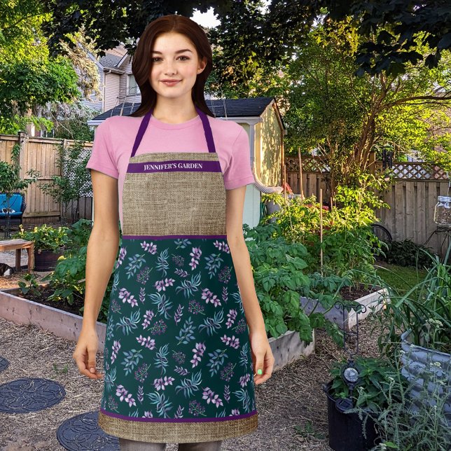 Watercolor Dark Floral Garden Personalized Apron (Creator Uploaded)