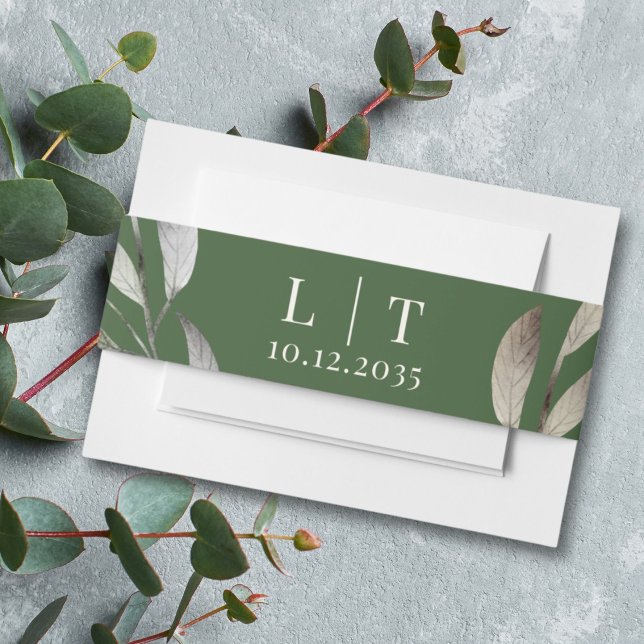 Watercolor Dark Green Botancial Wedding Invitation Belly Band (Creator Uploaded)