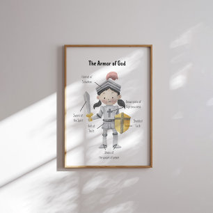 Watercolor dark hair girl the armour of God print