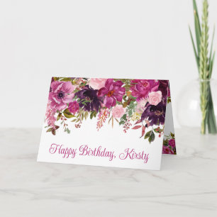 Watercolor Dark Pink Flowers Birthday Card